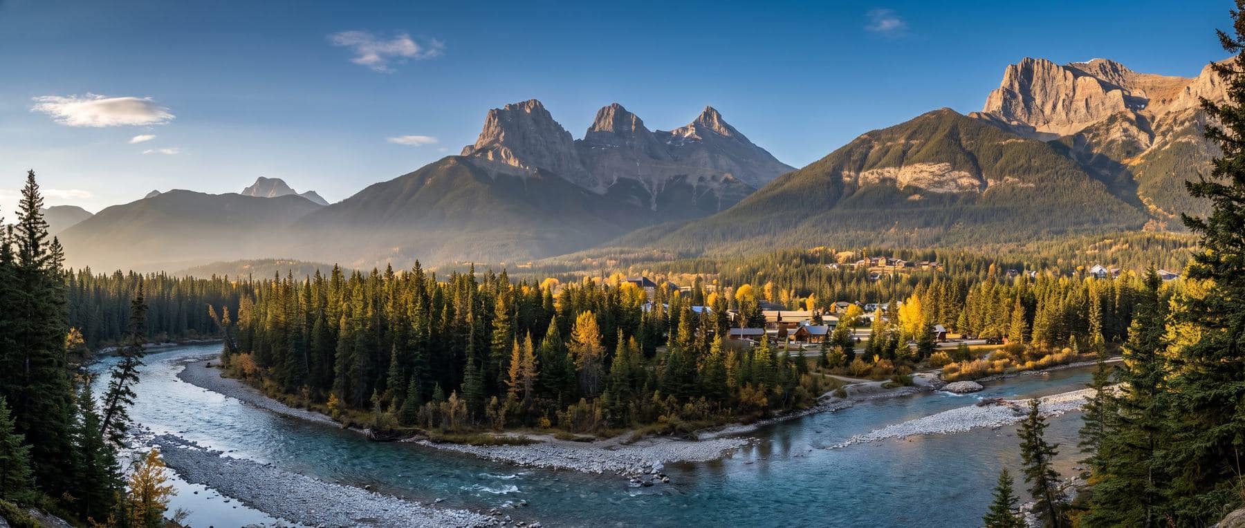 Canmore real estate below the Three Sisters peaks in the Bow Valley, Alberta